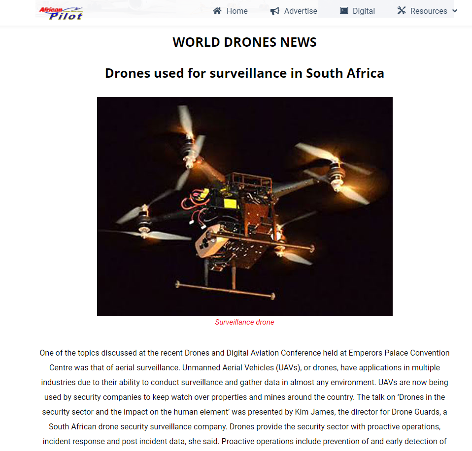 Drone Guards in African Pilot Magazine